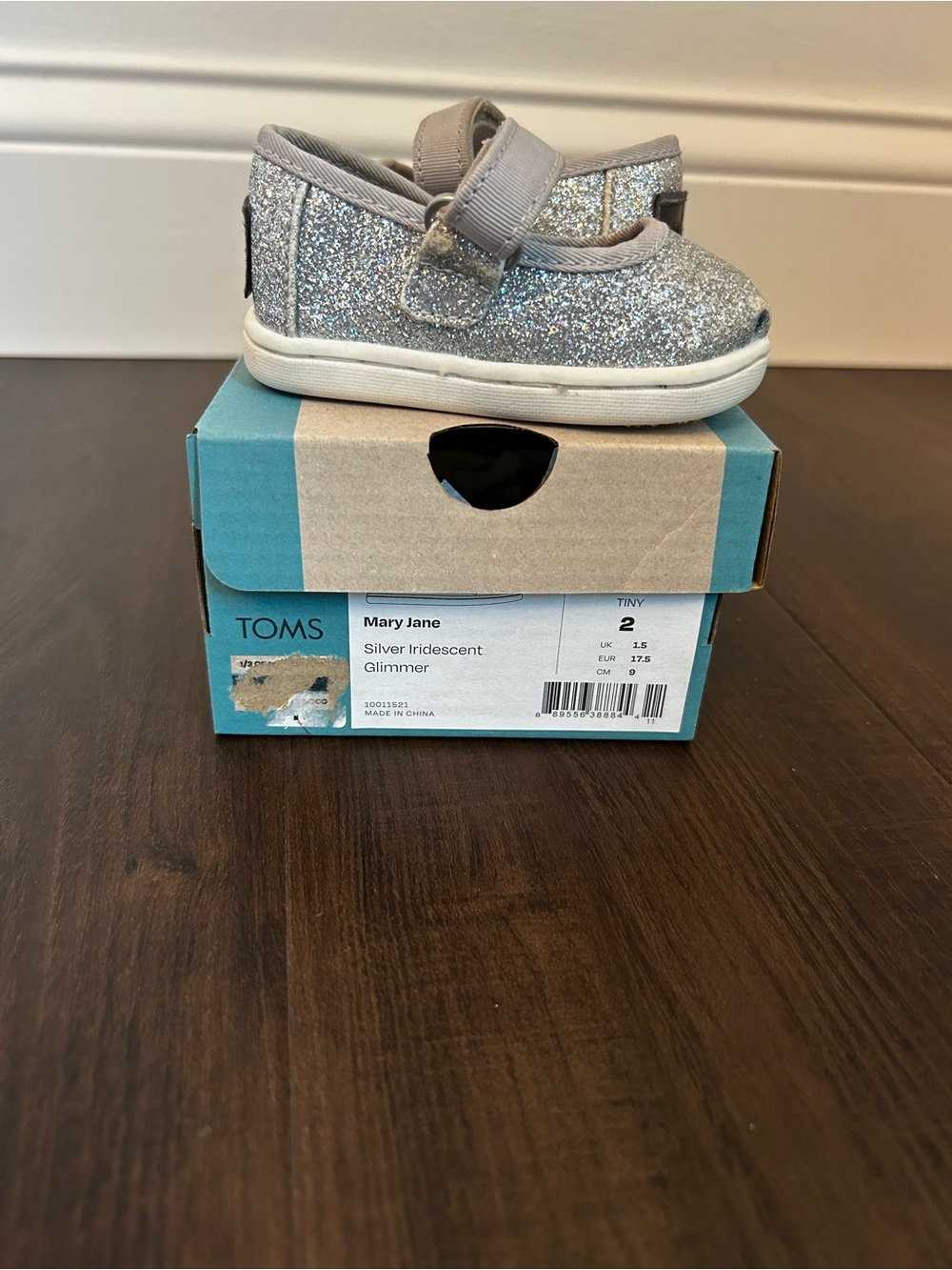 TOMS Silver Glitter Mary Jane Hook-and-Loop Baby Shoe
